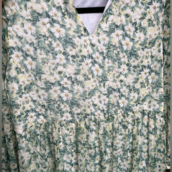 Plus size A shaped floral light green dress - Picture 3 of 9